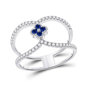 Gemstone Fashion Ring | 14kt White Gold Womens Round Blue Sapphire Clover Fashion Ring 3/8 Cttw | Splendid Jewellery GND