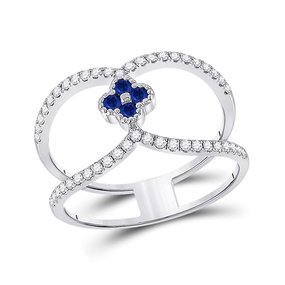 Gemstone Fashion Ring | 14kt White Gold Womens Round Blue Sapphire Clover Fashion Ring 3/8 Cttw | Splendid Jewellery GND