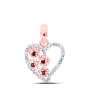 Gemstone Heart & Love Symbol Pendant | 10kt Rose Gold Womens Round Ruby Diamond Heart Pendant 1/10 Cttw | Splendid Jewellery GND