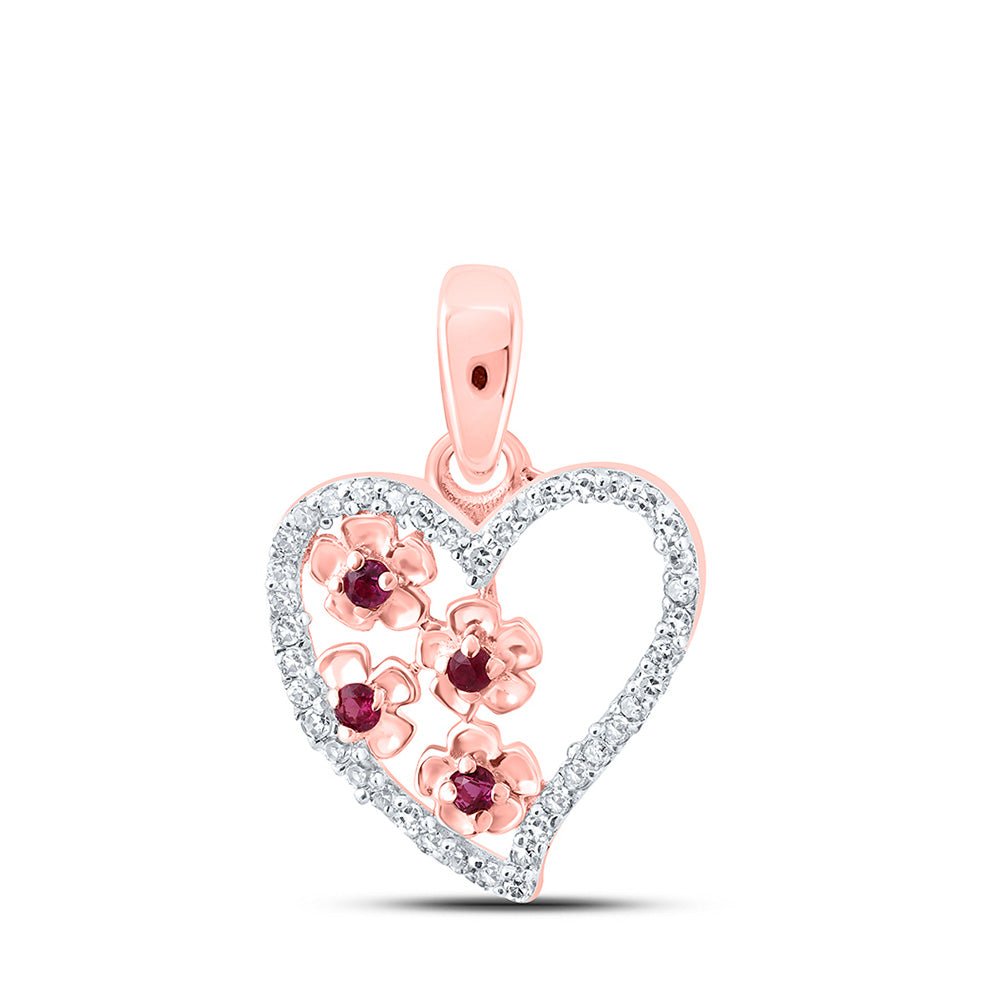 Gemstone Heart & Love Symbol Pendant | 10kt Rose Gold Womens Round Ruby Diamond Heart Pendant 1/10 Cttw | Splendid Jewellery GND