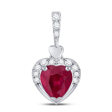 Load image into Gallery viewer, Captivating Love Symphony Pendant | 10kt White Gold Heart &amp; Ruby Pendant 1/2 Cttw | Splendid Jewellery Top view from the 10Kt White Gold Womens Heart Lab Created Ruby Fashion Pendant 1 2 Cttwpin280129 collection by Splendid Jewellery
