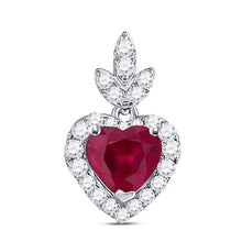 Load image into Gallery viewer, 10kt White Gold Heart Ruby Diamond Pendant | Symbol of Love and Passion Top view from the 10Kt White Gold Womens Heart Ruby Diamond Fashion Pendant 3 4 Cttwpin280143 collection by Splendid Jewellery