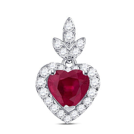 10kt White Gold Heart Ruby Diamond Pendant | Symbol of Love and Passion Top view from the 10Kt White Gold Womens Heart Ruby Diamond Fashion Pendant 3 4 Cttwpin280143 collection by Splendid Jewellery