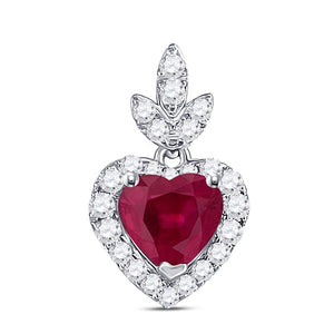 Gemstone Heart & Love Symbol Pendant | 10kt White Gold Womens Heart Ruby Diamond Fashion Pendant 3/4 Cttw | Splendid Jewellery GND