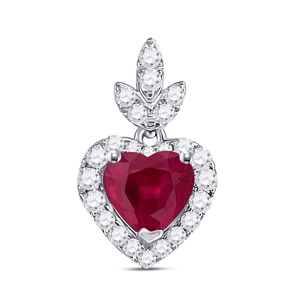 Gemstone Heart & Love Symbol Pendant | 10kt White Gold Womens Heart Ruby Diamond Fashion Pendant 3/4 Cttw | Splendid Jewellery GND