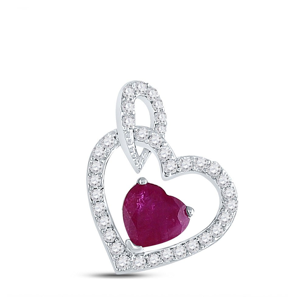 Gemstone Heart & Love Symbol Pendant | 10kt White Gold Womens Heart Ruby Diamond Fashion Pendant 3/4 Cttw | Splendid Jewellery GND