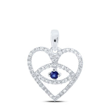 Load image into Gallery viewer, Enchanting Blue Sapphire Heart Pendant: A Symbol of Love and Devotion Top view from the 10Kt White Gold Womens Round Blue Sapphire Diamond Eye Heart Pendant 1 3 Cttwpin213159 collection by Splendid Jewellery