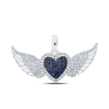 Load image into Gallery viewer, Enchanting Blue Sapphire Diamond Wing Heart Pendant Top view from the 10Kt White Gold Womens Round Blue Sapphire Diamond Wing Heart Pendant 3 8 Cttwpin213152 collection by Splendid Jewellery