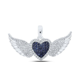 Enchanting Blue Sapphire Diamond Wing Heart Pendant Top view from the 10Kt White Gold Womens Round Blue Sapphire Diamond Wing Heart Pendant 3 8 Cttwpin213152 collection by Splendid Jewellery