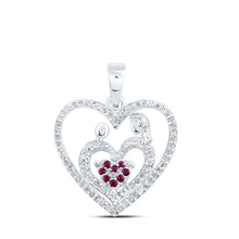Load image into Gallery viewer, Radiant Love: 10kt White Gold Heart Pendant with Ruby and Diamonds Top view from the 10Kt White Gold Womens Round Ruby Mom Heart Pendant 1 5 Cttwpin230378 collection by Splendid Jewellery