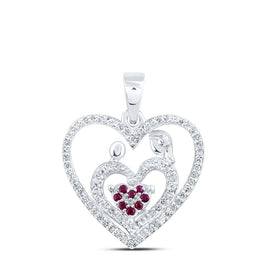 Radiant Love: 10kt White Gold Heart Pendant with Ruby and Diamonds Top view from the 10Kt White Gold Womens Round Ruby Mom Heart Pendant 1 5 Cttwpin230378 collection by Splendid Jewellery