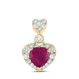 Passionate Love: 10kt Yellow Gold Heart Ruby Diamond Pendant product  Top View from Splendid Jewellery