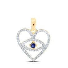 Load image into Gallery viewer, 10kt Yellow Gold Gemstone Heart &amp; Love Symbol Pendant | Captivating Blue Sapphire and Diamond Eye Heart Pendant product  Top View from Splendid Jewellery