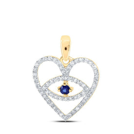 10kt Yellow Gold Gemstone Heart & Love Symbol Pendant | Captivating Blue Sapphire and Diamond Eye Heart Pendant product  Top View from Splendid Jewellery