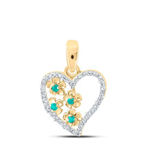 Load image into Gallery viewer, Enchanting Emerald Love Pendant - 10kt Yellow Gold Heart &amp; Love Symbol Necklace - Top View