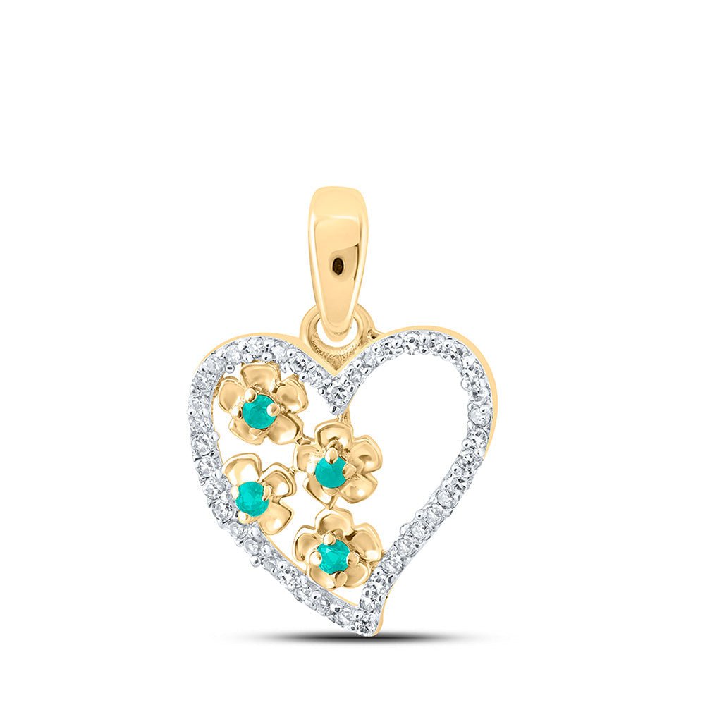 Gemstone Heart & Love Symbol Pendant | 10kt Yellow Gold Womens Round Emerald Diamond Heart Pendant 1/8 Cttw | Splendid Jewellery GND