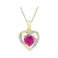 Load image into Gallery viewer, 10kt Yellow Gold Heart Pendant with Lab-Created Pink Sapphire and Diamonds - Top View