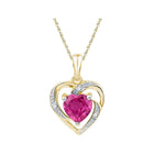 10kt Yellow Gold Heart Pendant with Lab-Created Pink Sapphire and Diamonds - Top View