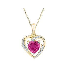 10kt Yellow Gold Heart Pendant with Lab-Created Pink Sapphire and Diamonds - Top View