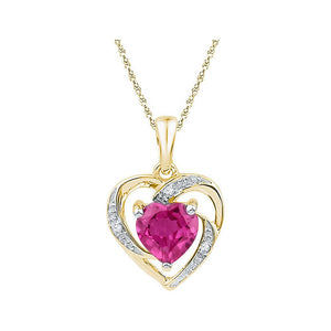 Gemstone Heart & Love Symbol Pendant | 10kt Yellow Gold Womens Round Lab-Created Pink Sapphire Heart Pendant 1 Cttw | Splendid Jewellery GND