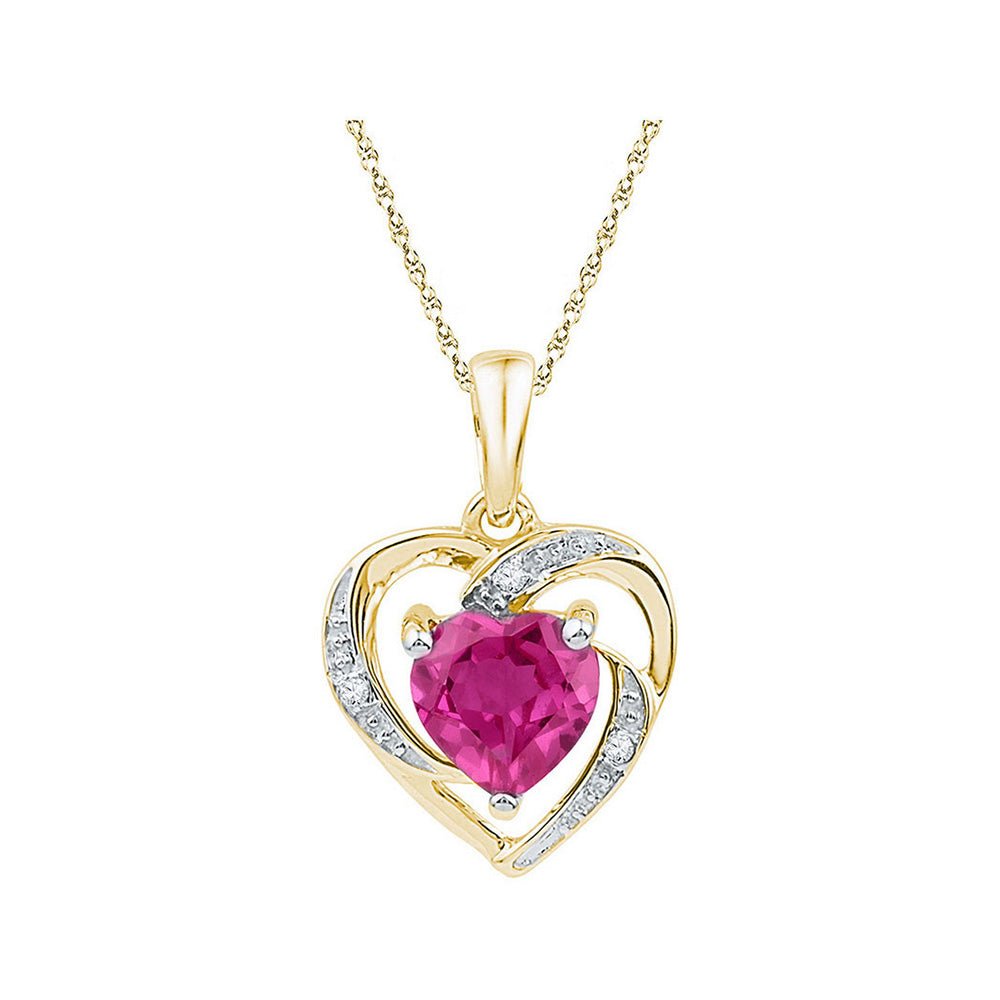 Gemstone Heart & Love Symbol Pendant | 10kt Yellow Gold Womens Round Lab-Created Pink Sapphire Heart Pendant 1 Cttw | Splendid Jewellery GND