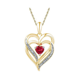 Radiant Love: Sterling Silver Ruby Heart Pendant with Diamond Accents  Top View from Splendid Jewellery