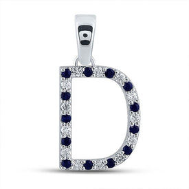 Enchanting Blue Sapphire Initial Pendant in 10kt White Gold Top view from the 10Kt White Gold Womens Round Blue Sapphire D Letter Pendant 1 4 Cttwpin289032 collection by Splendid Jewellery