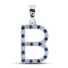 Blue Sapphire and Diamond Initial Pendant in 10kt White Gold Top view from the 10Kt White Gold Womens Round Blue Sapphire Diamond B Letter Pendant 1 4 Cttwpin289015 collection by Splendid Jewellery