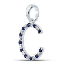 Load image into Gallery viewer, Captivating Blue Sapphire &amp; Diamond Initial Pendant Side view from the 10Kt White Gold Womens Round Blue Sapphire Diamond C Letter Pendant 1 5 Cttwpin289013 collection by Splendid Jewellery