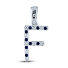 Captivating Blue Sapphire & Diamond Initial Pendant in 10kt White Gold Top view from the 10Kt White Gold Womens Round Blue Sapphire Diamond F Letter Pendant 1 5 Cttwpin289036 collection by Splendid Jewellery