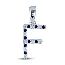 Captivating Blue Sapphire & Diamond Initial Pendant in 10kt White Gold Top view from the 10Kt White Gold Womens Round Blue Sapphire Diamond F Letter Pendant 1 5 Cttwpin289036 collection by Splendid Jewellery