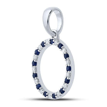 Load image into Gallery viewer, 10kt White Gold Blue Sapphire and Diamond Initial Pendant - Personalized Elegance Side view from the 10Kt White Gold Womens Round Blue Sapphire Diamond O Letter Pendant 1 4 Cttwpin289225 collection by Splendid Jewellery