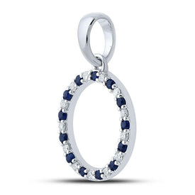 10kt White Gold Blue Sapphire and Diamond Initial Pendant - Personalized Elegance Side view from the 10Kt White Gold Womens Round Blue Sapphire Diamond O Letter Pendant 1 4 Cttwpin289225 collection by Splendid Jewellery