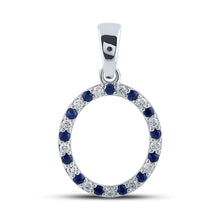 Load image into Gallery viewer, 10kt White Gold Blue Sapphire and Diamond Initial Pendant - Personalized Elegance Top view from the 10Kt White Gold Womens Round Blue Sapphire Diamond O Letter Pendant 1 4 Cttwpin289225 collection by Splendid Jewellery