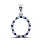 10kt White Gold Blue Sapphire and Diamond Initial Pendant - Personalized Elegance Top view from the 10Kt White Gold Womens Round Blue Sapphire Diamond O Letter Pendant 1 4 Cttwpin289225 collection by Splendid Jewellery