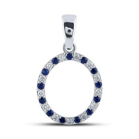 10kt White Gold Blue Sapphire and Diamond Initial Pendant - Personalized Elegance Top view from the 10Kt White Gold Womens Round Blue Sapphire Diamond O Letter Pendant 1 4 Cttwpin289225 collection by Splendid Jewellery