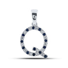 Captivating Blue Sapphire and Diamond Initial Pendant in 10kt White Gold Top view from the 10Kt White Gold Womens Round Blue Sapphire Diamond Q Letter Pendant 1 4 Cttwpin289274 collection by Splendid Jewellery