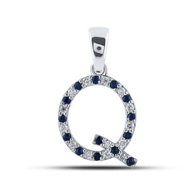 Captivating Blue Sapphire and Diamond Initial Pendant in 10kt White Gold Top view from the 10Kt White Gold Womens Round Blue Sapphire Diamond Q Letter Pendant 1 4 Cttwpin289274 collection by Splendid Jewellery