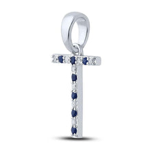 Load image into Gallery viewer, 10kt White Gold T-Shaped Sapphire and Diamond Initial Pendant Side view from the 10Kt White Gold Womens Round Blue Sapphire Diamond T Letter Pendant 1 8 Cttwpin289257 collection by Splendid Jewellery