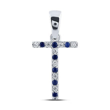 Load image into Gallery viewer, 10kt White Gold T-Shaped Sapphire and Diamond Initial Pendant Top view from the 10Kt White Gold Womens Round Blue Sapphire Diamond T Letter Pendant 1 8 Cttwpin289257 collection by Splendid Jewellery