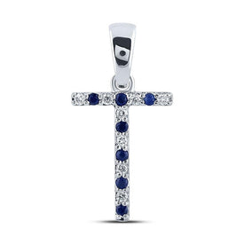 10kt White Gold T-Shaped Sapphire and Diamond Initial Pendant Top view from the 10Kt White Gold Womens Round Blue Sapphire Diamond T Letter Pendant 1 8 Cttwpin289257 collection by Splendid Jewellery