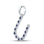 Captivating Blue Sapphire & Diamond U Letter Pendant in 10kt White Gold Side view from the 10Kt White Gold Womens Round Blue Sapphire Diamond U Letter Pendant 1 5 Cttwpin289251 collection by Splendid Jewellery