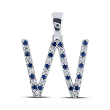 Load image into Gallery viewer, Exquisite Blue Sapphire &amp; Diamond Initial Pendant in 10kt White Gold Top view from the 10Kt White Gold Womens Round Blue Sapphire Diamond W Letter Pendant 1 4 Cttwpin289248 collection by Splendid Jewellery
