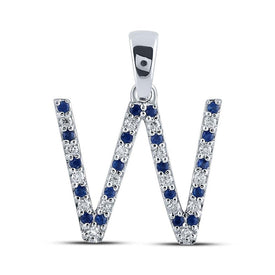 Exquisite Blue Sapphire & Diamond Initial Pendant in 10kt White Gold Top view from the 10Kt White Gold Womens Round Blue Sapphire Diamond W Letter Pendant 1 4 Cttwpin289248 collection by Splendid Jewellery