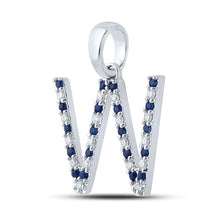 Load image into Gallery viewer, Exquisite Blue Sapphire &amp; Diamond Initial Pendant in 10kt White Gold Side view from the 10Kt White Gold Womens Round Blue Sapphire Diamond W Letter Pendant 1 4 Cttwpin289248 collection by Splendid Jewellery