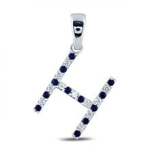 Load image into Gallery viewer, Blue Sapphire Initial H Letter Pendant: A Personalized Masterpiece in White Gold Top view from the 10Kt White Gold Womens Round Blue Sapphire Initial H Letter Pendant 1 4 Cttwpin289093 collection by Splendid Jewellery