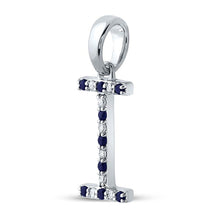 Load image into Gallery viewer, Enchanting Blue Sapphire Initial Pendant in 10kt White Gold Side view from the 10Kt White Gold Womens Round Blue Sapphire Initial I Letter Pendant 1 6 Cttwpin289062 collection by Splendid Jewellery