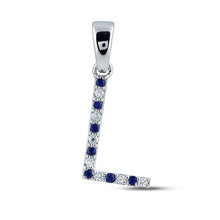 Load image into Gallery viewer, 10kt White Gold Blue Sapphire Initial Pendant: A Personalized Gemstone Delight Top view from the 10Kt White Gold Womens Round Blue Sapphire Initial L Letter Pendant 1 8 Cttwpin289205 collection by Splendid Jewellery