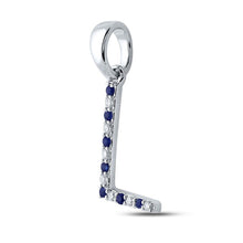 Load image into Gallery viewer, 10kt White Gold Blue Sapphire Initial Pendant: A Personalized Gemstone Delight Side view from the 10Kt White Gold Womens Round Blue Sapphire Initial L Letter Pendant 1 8 Cttwpin289205 collection by Splendid Jewellery