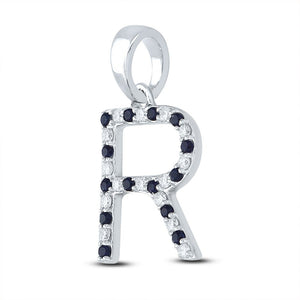 Gemstone Initial & Letter Pendant | 10kt White Gold Womens Round Blue Sapphire Initial R Letter Pendant 1/3 Cttw | Splendid Jewellery GND